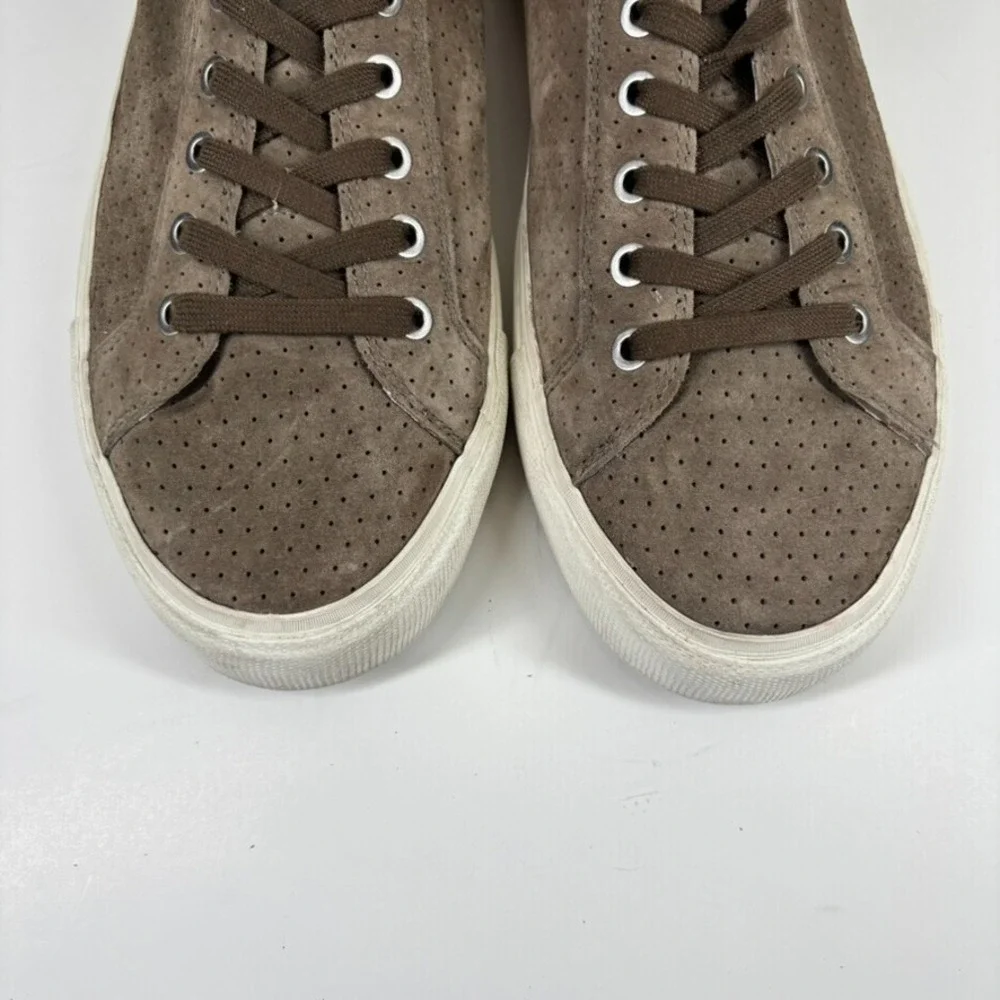 Pointer A.F.D. Men's US 11 Brown Perforated Suede Low-Top Court Lace-Up Sneakers